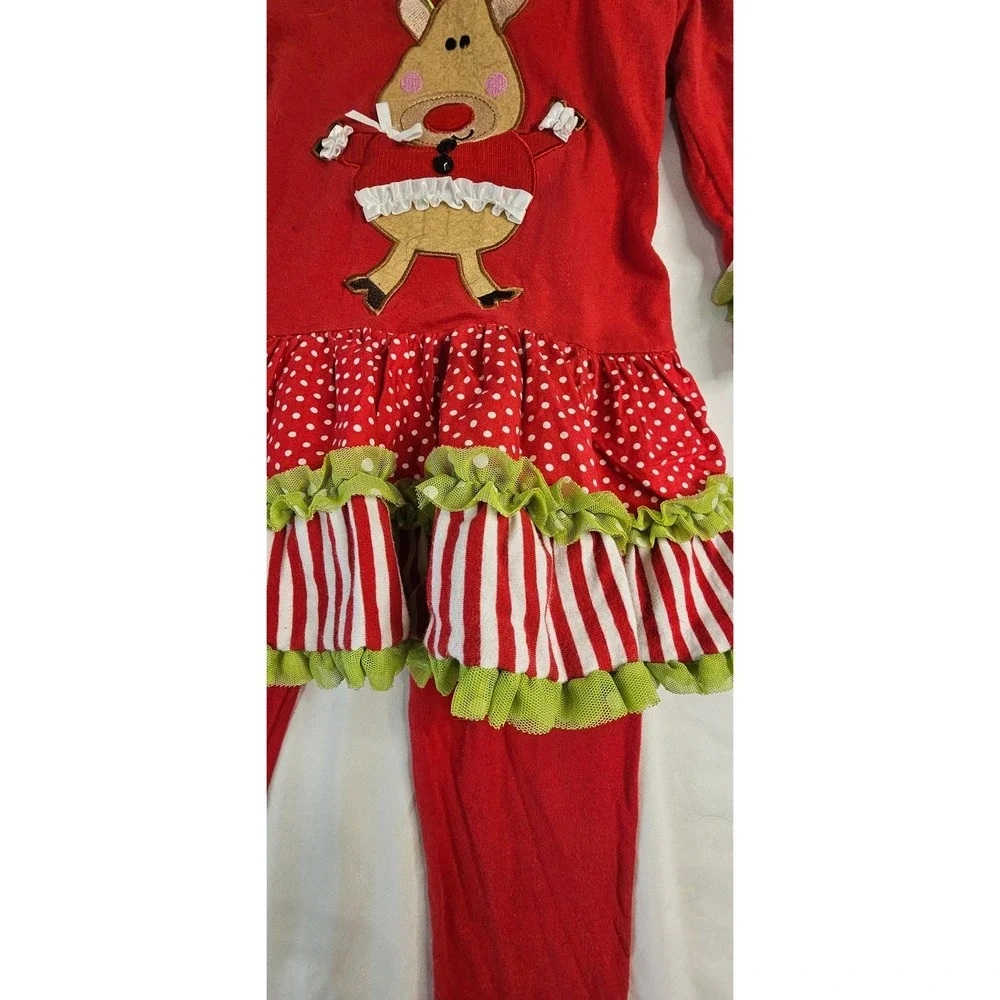 Rare Editions Girls Red Reindeer Ruffle Tunic and Leggings Christmas Set Size 4T